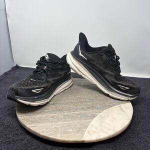 Hoka Clifton 9 Wide Womens 8D Black White Running Shoes 1132211 BWHT